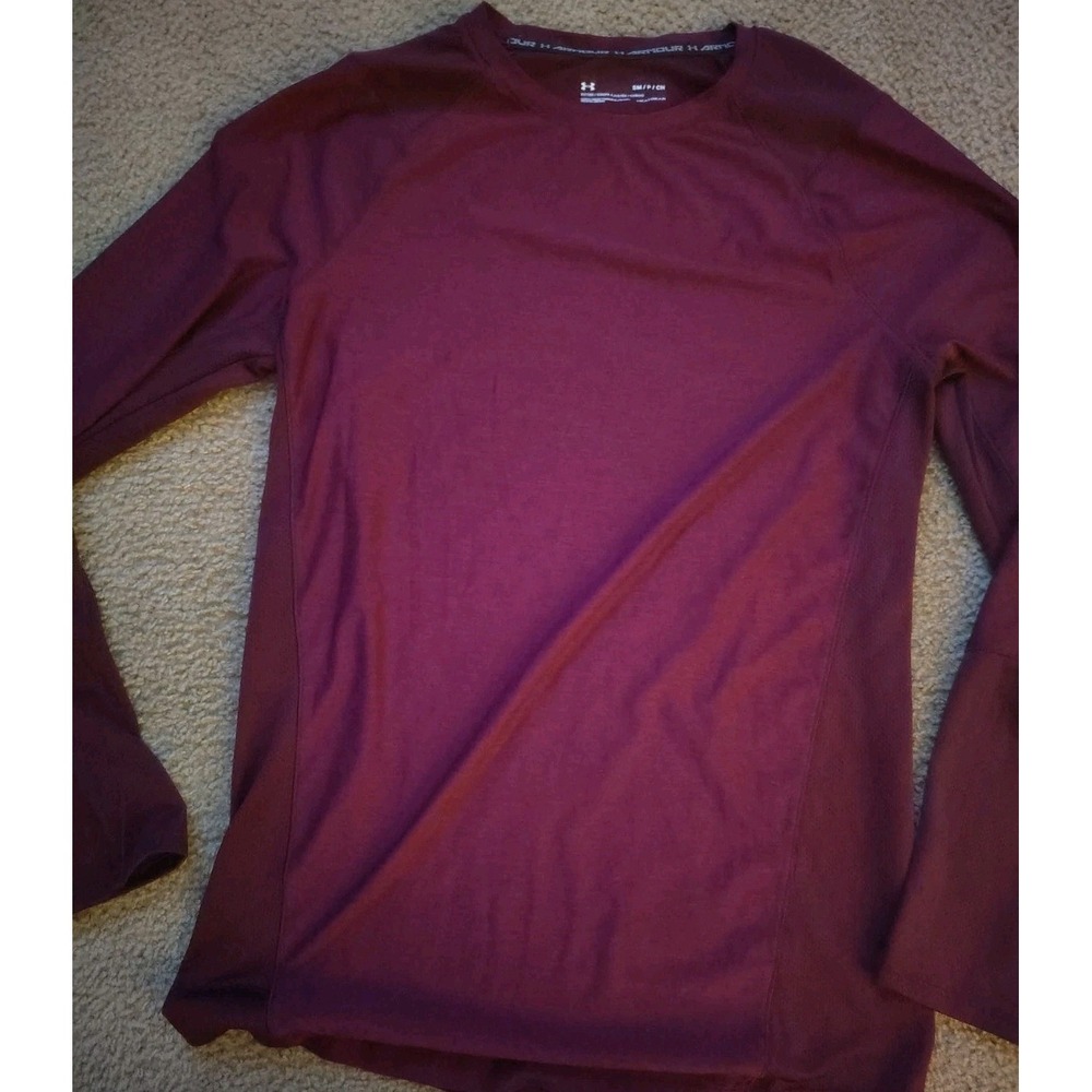 Mens Under Armour Heat Gear Red LongSleeve Compression Top Shirt Size Small